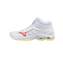 foto MIZUNO WAVE VOLTAGE 2 MID WHITE CALYPSO CORAL PALE BANANA