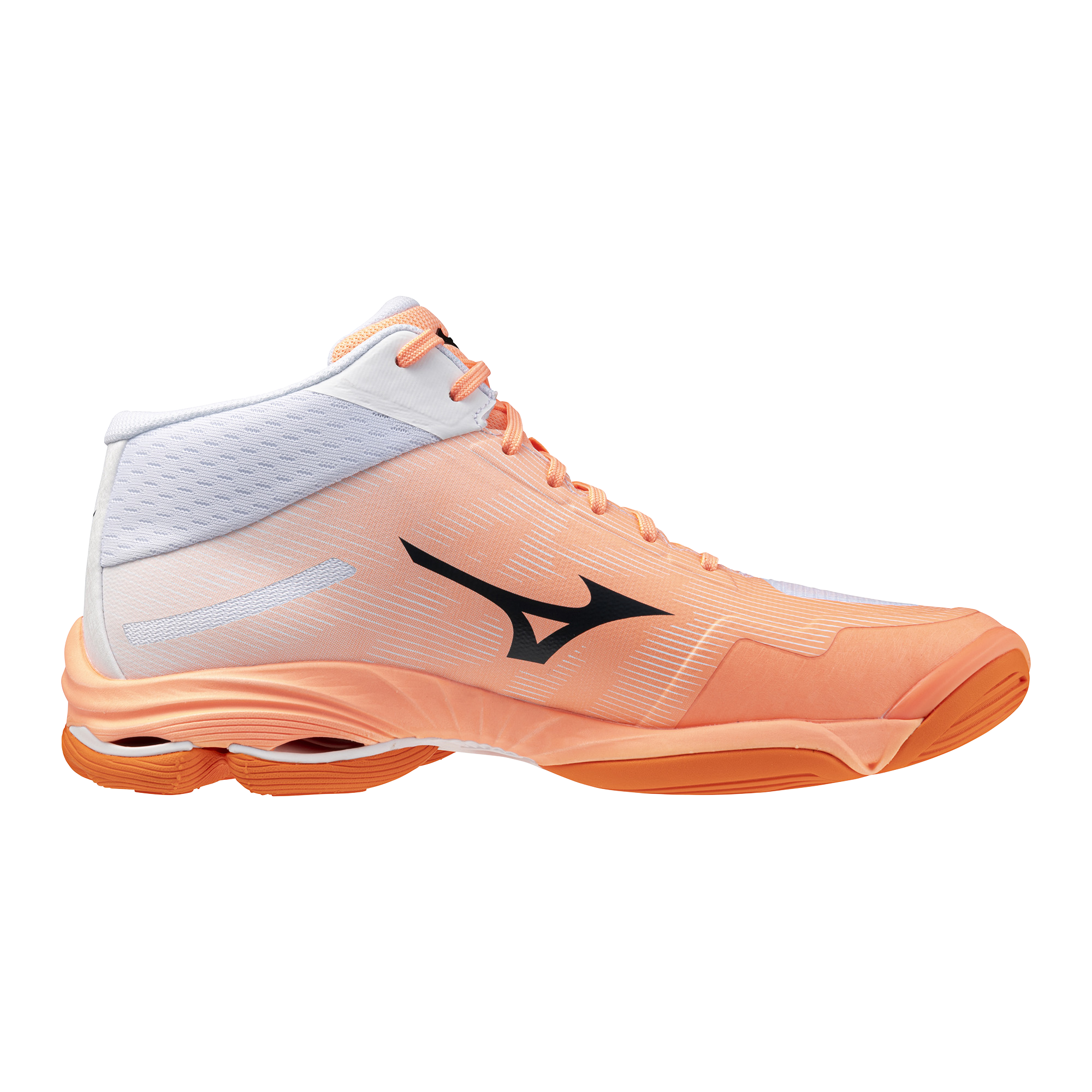 MIZUNO WAVE LIGHTNING PRO MID FLAMINGO CORAL CARBON WHITE