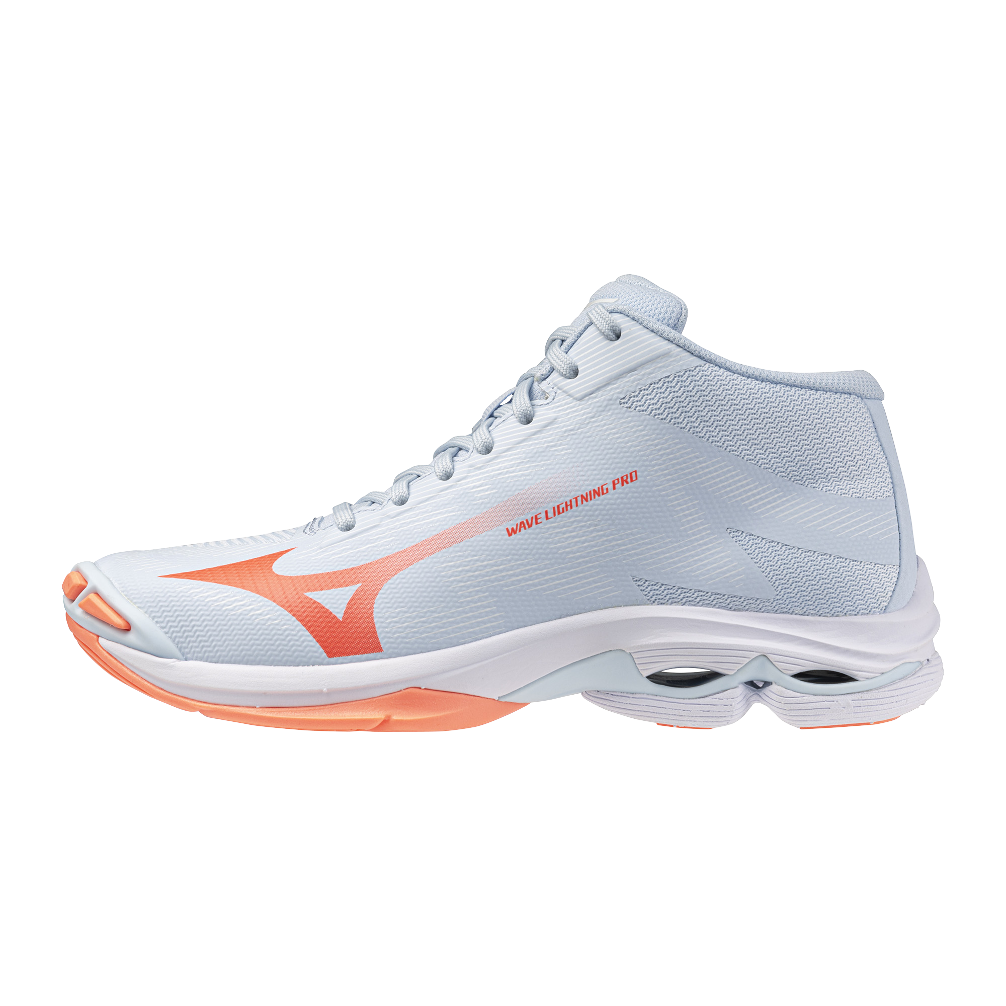 MIZUNO WAVE LIGHTNING PRO MID W BLUE FINCH LAVA ORANGE FLAMINGO