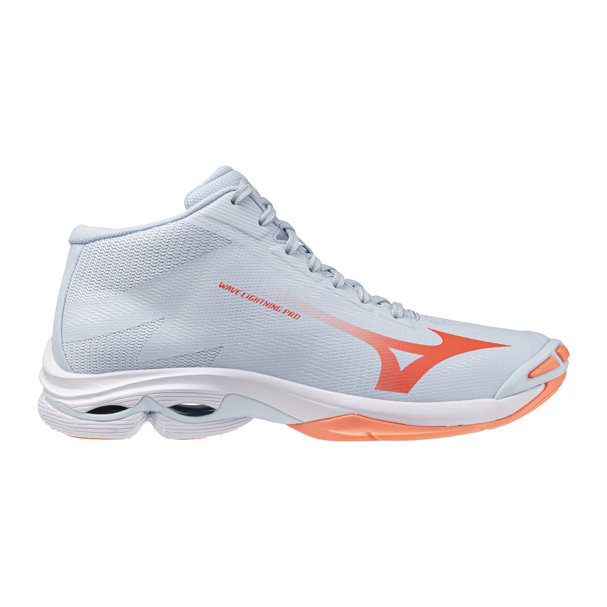 MIZUNO WAVE LIGHTNING PRO MID W BLUE FINCH LAVA ORANGE FLAMINGO